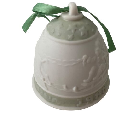 Set 2 Lladro Porcelain Christmas Ornaments 1988 Bell 1989 Sphere 3D Green Pink - Picture 6 of 13